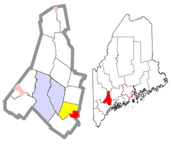 Location of Lisbon Falls (in red) in Androscoggin County and the state of Maine