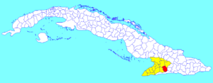 Guisa municipality (red) within  Granma Province (yellow) and Cuba
