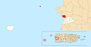 Location of Sabanetas within the municipality of Mayagüez shown in red