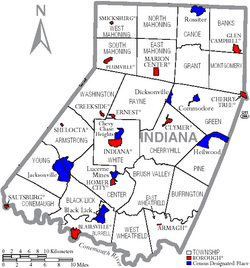 Map of Indiana County Pennsylvania With Municipal and Township Labels