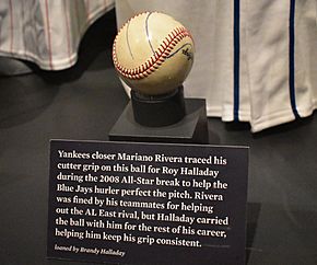 Mariano Rivera's cutter grip traced onto ball for Roy Halladay at Baseball Hall of Fame