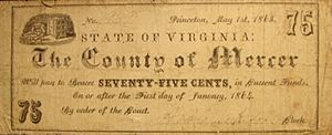 Mercer County, Virginia, 75-cent note 1863