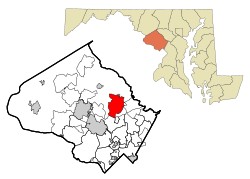 Location of Olney in Maryland