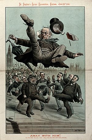 Gladstone being kicked in the air by angry men Wellcome V0050369
