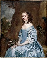 Lely, Sir Peter - Portrait of a Lady in Blue holding a Flower - Google Art Project
