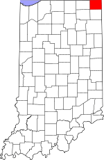 Map of Indiana highlighting Steuben County