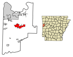 Location of Greenwood in Sebastian County, Arkansas, usa.