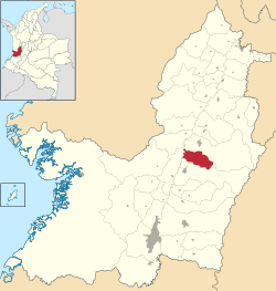 Location of the municipality and town of San Pedro, Valle del Cauca in the Valle del Cauca Department of Colombia.