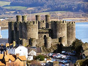 Conwy Castle and car park from Town Walls - geograph.org.uk - 1723358