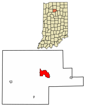 Location of Rochester in Fulton County, Indiana.