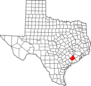 Map of Texas highlighting Wharton County