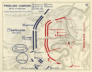 Map of the Battle of Friedland - Situation shortly after 1700, 14 June 1807