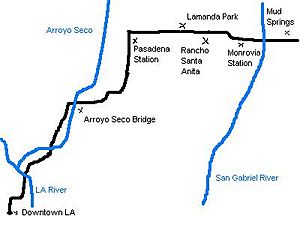Rail line map of the Los Angeles and San Gabriel Valley Railroad