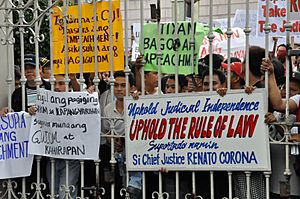 Supporters gather outside the Supreme Court on February 10, 2012