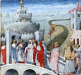 The Procession of Saint Gregory to the Castel Sant'Angelo (ca. 1470) Louvre