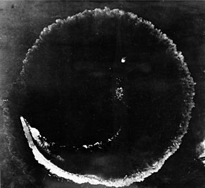 Aerial view of the Japanese aircraft carrier Sōryū evading an air attack on 4 June 1942 (fsa.8e00397)