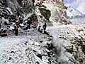 Clearing rocks from mountain road. Spiti