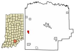 Location of Livonia in Washington County, Indiana.