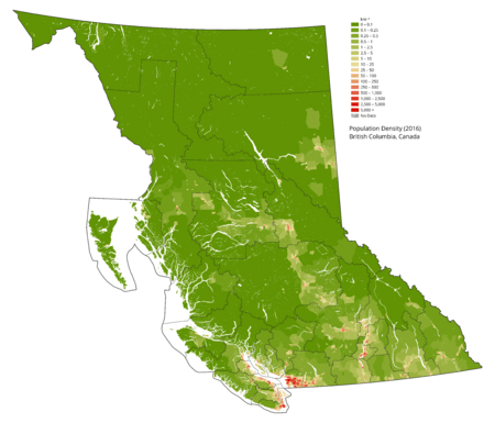 Canada British Columbia Density 2016