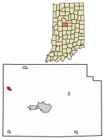 Location of Mulberry in Clinton County, Indiana.