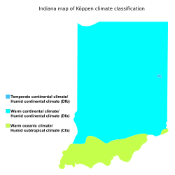 Indiana map of Köppen climate classification