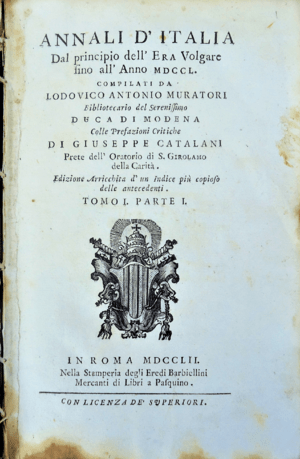 Lodovico Antonio Muratori-Annali Italia-Roma, 1752, t. I, p. I