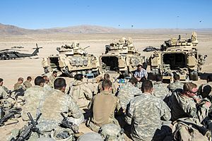 Mark Esper engages with Soldiers of the 1st Armored Brigade Combat Team, 1st Cavalry Division