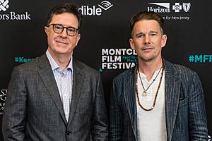 Stephen Colbert and Ethan Hawke (41955976932) (cropped)