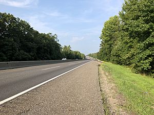 2018-08-15 17 50 13 View north along New Jersey State Route 700 (New Jersey Turnpike) between the John Fenwick Service Area and Exit 2 in Pilesgrove Township, Salem County, New Jersey