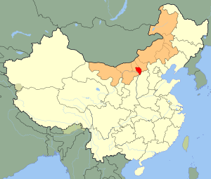 Hohhot (red) in Inner Mongolia (orange) and China