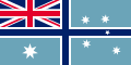 Dark blue cross with white border on powder blue background, with Union Flag as top-left quarter, white star in bottom left corner and white stars on right.