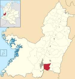 Location of the municipality and town of Candelaria, Valle del Cauca in the Valle del Cauca Department of Colombia.