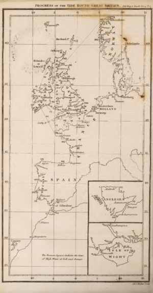 Cotidal map tide round Great Britain Lubbock 1831 2