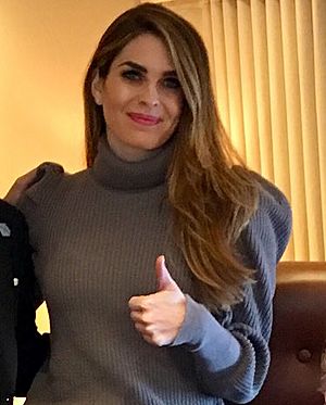 Hope Hicks thumbs up on 8 November 2017 detail, from- Donald Trump and staff on Air Force One (cropped).jpg
