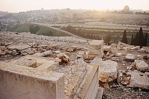 Israel 4 011.Cemetery of Jerusalem with view to the City with Moshee2