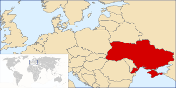 Location of  Ukraine  (Red)on the European continent  (dark grey)  —  [Legend]