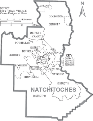 Map of Natchitoches Parish Louisiana With Municipal and District Labels