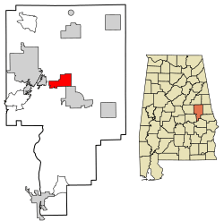 Location of Jacksons' Gap in Tallapoosa County, Alabama.