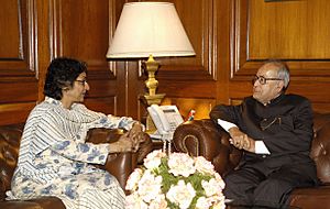 The UN Special Rapporteur for Religious Freedoms, Ms. Asma Jahangir meeting with the Union Minister of External Affairs, Shri Pranab Mukherjee, in New Delhi on March 04, 2008
