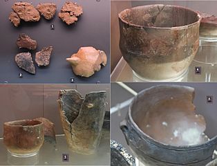 Céramiques, nécropole de Bougon.Néolithique ancien et moyen, Template:Mi- : 1, 2, 3. Néolithique récent, fin Template:Mi-: 4, 5, 6.