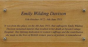 Emily Davison plaque at Epsom Downs Racecourse
