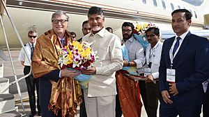 Bill gates with CBN and district Collector Praveen kumar at Visakhapatnam