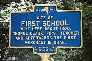 New York State historic marker – Site of First School Oran