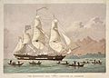 The missionary ship "Duff" arriving (ca. 1797) at Otaheite, lithograph by Kronheim & Co
