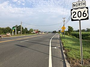 2018-07-27 07 48 19 View north along U.S. Route 206 just north of New Jersey Route 15 (Lafayette Road) and Sussex County Route 565 (Ross Corner-Sussex Road) in Frankford Township, Sussex County, New Jersey