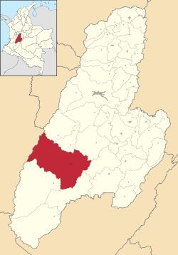 Location of the municipality and town of Chaparral, Tolima in the Tolima Department of Colombia.