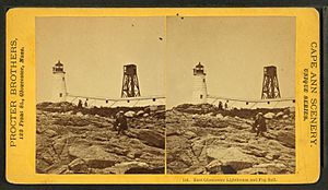 East Gloucester lighthouse and fog bell, by Procter Brothers