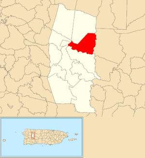 Location of Lares barrio within the municipality of Lares shown in red