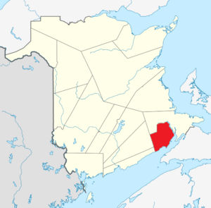 Map of New Brunswick highlighting Albert County