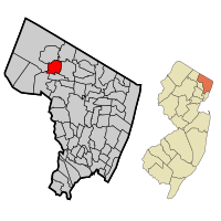 Map highlighting Allendale's location within Bergen County. Inset: Bergen County's location within New Jersey